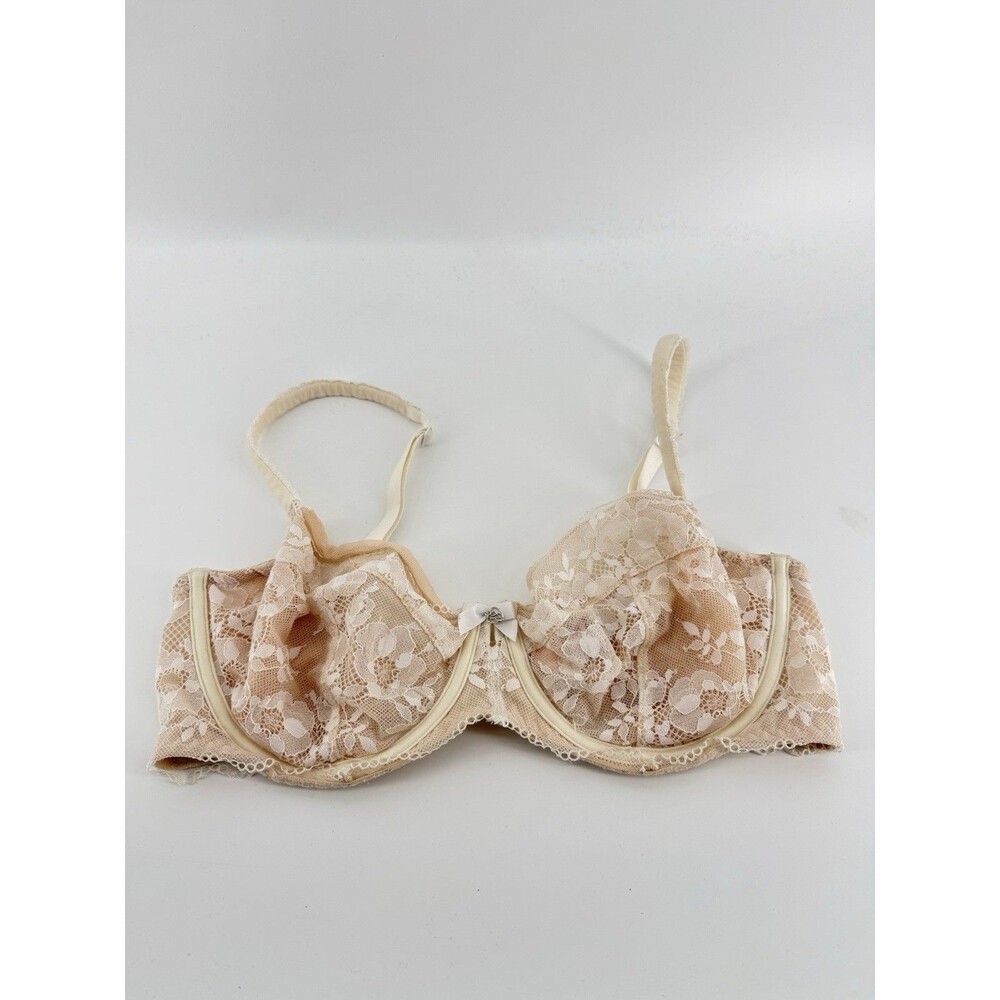 Victoria's Secret Body By Victoria Unlined Demi Bra 34DD Nude Lace Floral multi